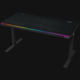 Dual-motor sit/stand adjustable-height gaming desk with wireless charger, RGB lighting, control panel, and USB ports, PB melamin