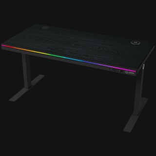 Dual-motor sit/stand adjustable-height gaming desk with wireless charger, RGB lighting, control panel, and USB ports, PB melamin