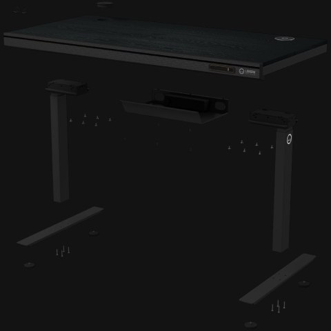 Dual-motor sit/stand adjustable-height gaming desk with wireless charger, RGB lighting, control panel, and USB ports, PB melamin