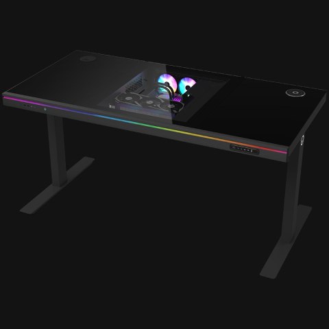 LORGAR Electric Gaming Desk DE90G Dual Motor PC Case Glass Black