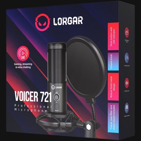 LORGAR Gaming Microphone Voicer 721 USB Condenser Black