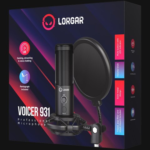 LORGAR Gaming Microphone Voicer 931 USB Condenser Boomarm Black