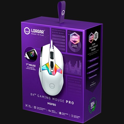 LORGAR Gaming Mouse MSP80 Pro Wired PixArt 3395 8K White