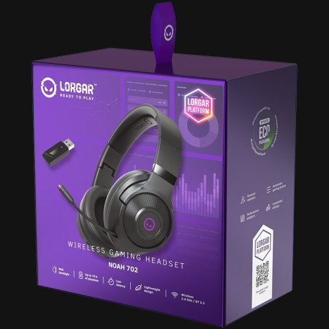 LORGAR Gaming Headset Noah 702 Wireless Black