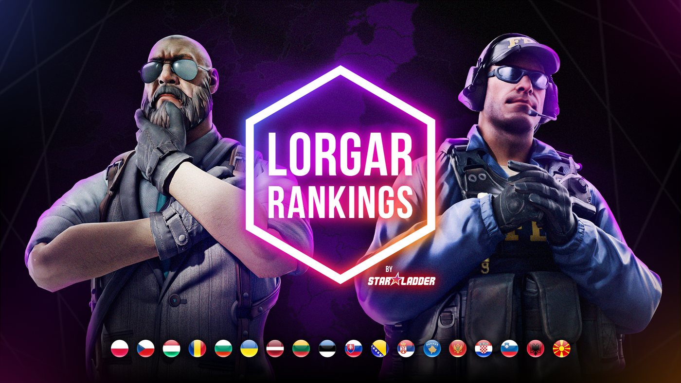 Key visual for the LORGAR RANKINGS by StarLadder tournament with the flags of 18 Central and Eastern European countries