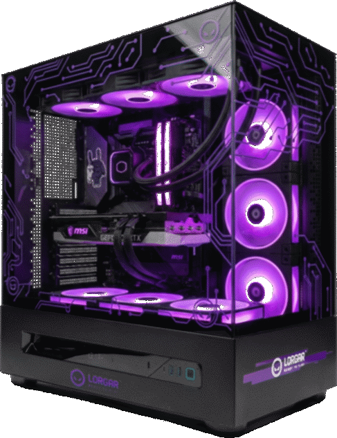 LORGAR gaming computer with RGB lighting