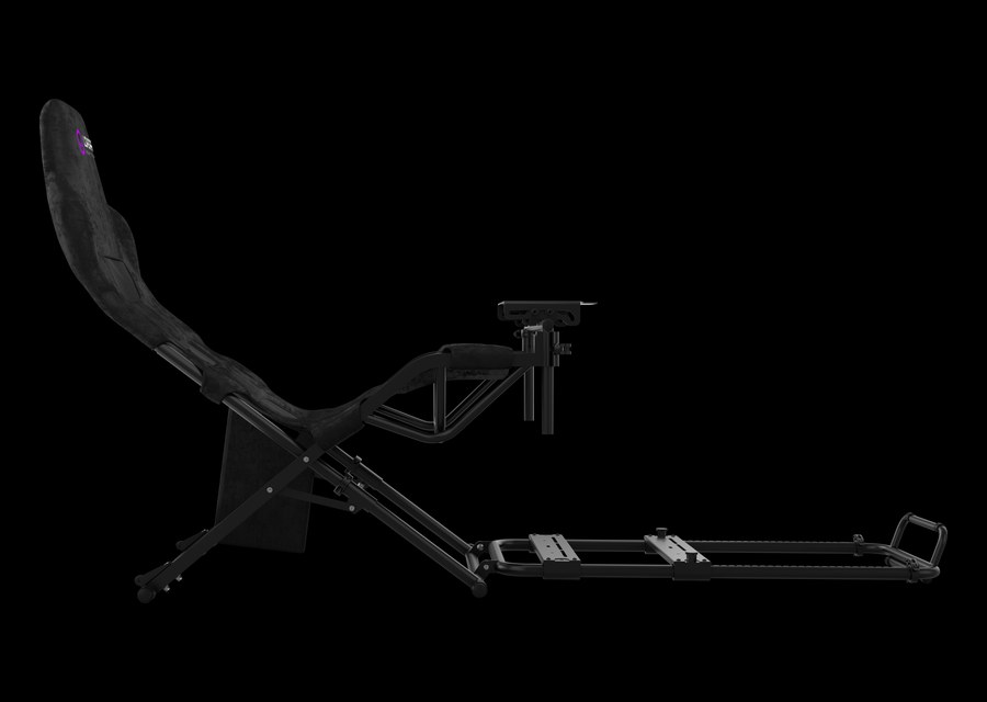 LORGAR Sim Racing Flex cockpit frame in profile &mdash; a simple build with sliding pedal rails