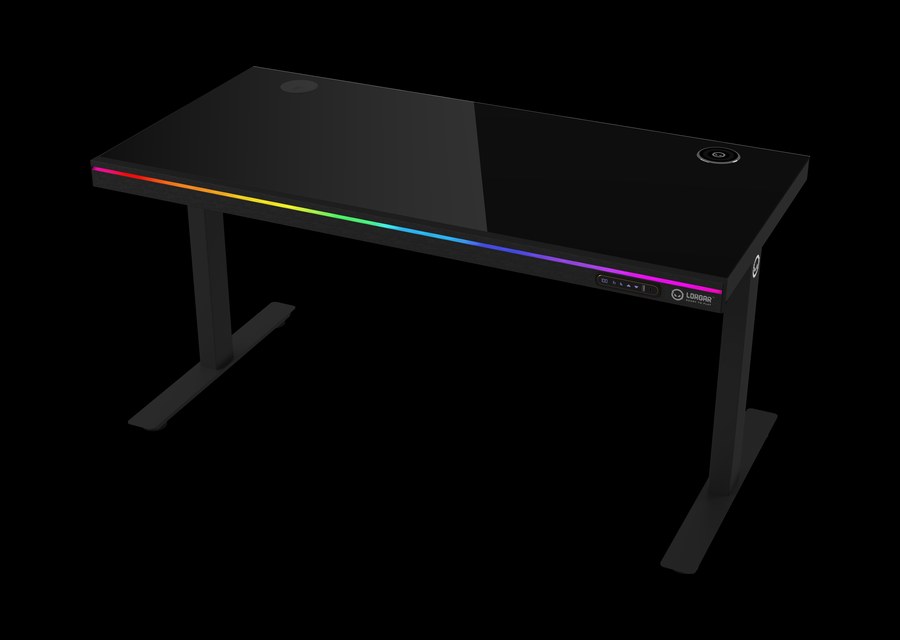 LORGAR gaming desk with an RGB light bar along the front edge