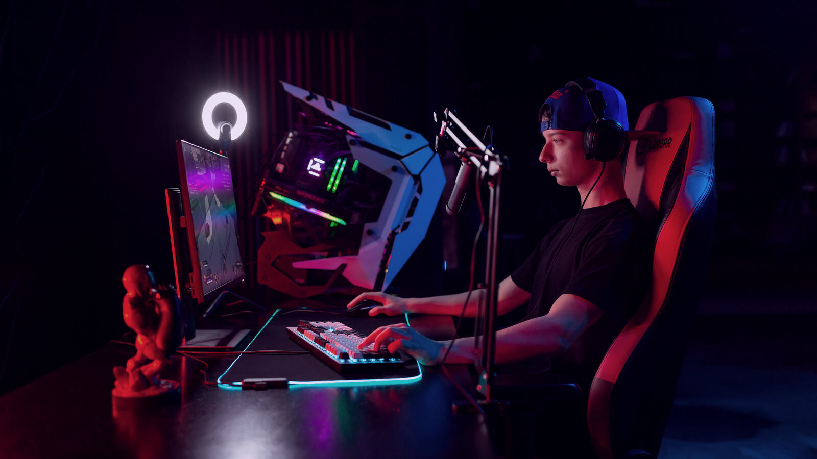 A creator broadcasting from a LORGAR setup